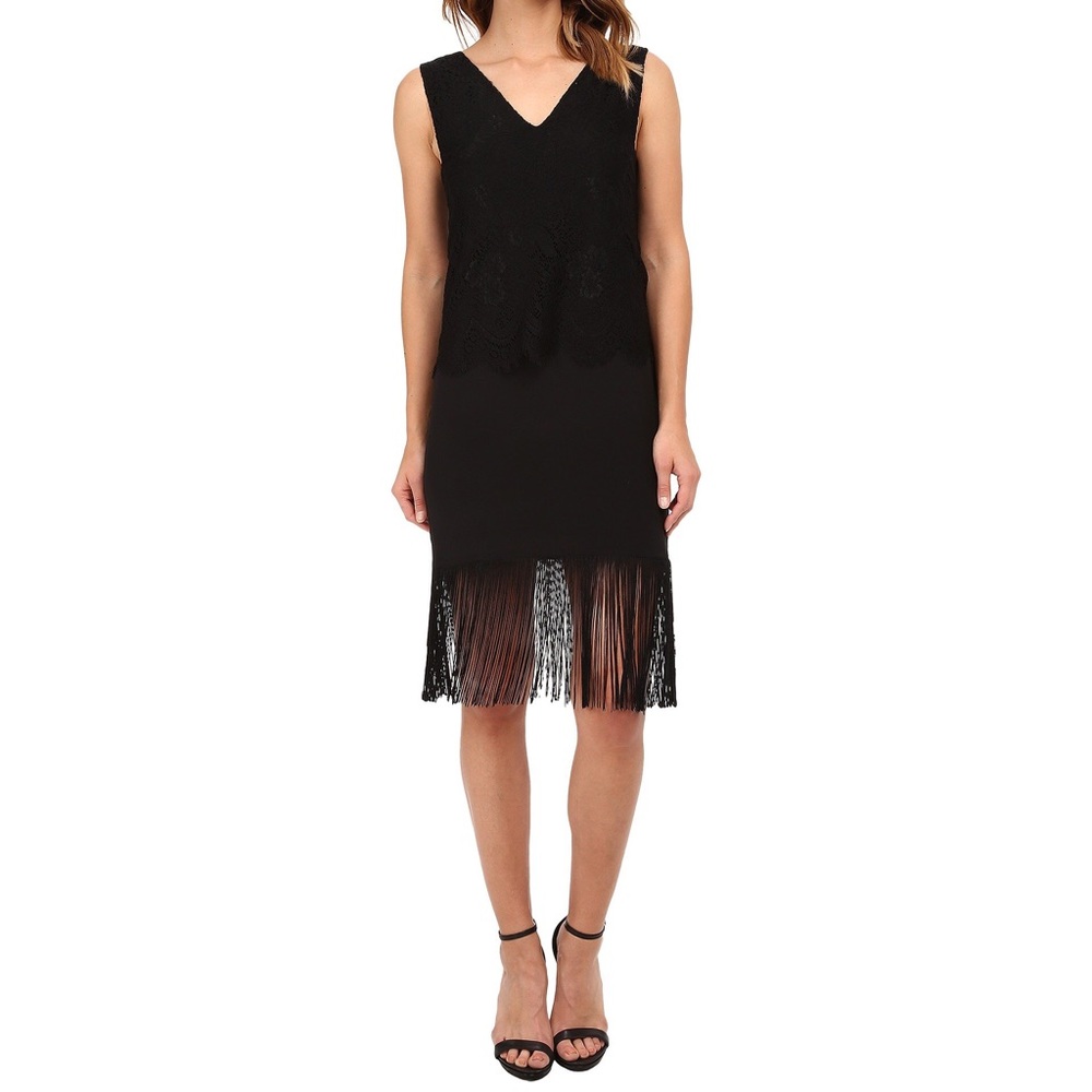 Nicole Miller Sleeveless Lace-Top Silk w/Fringe